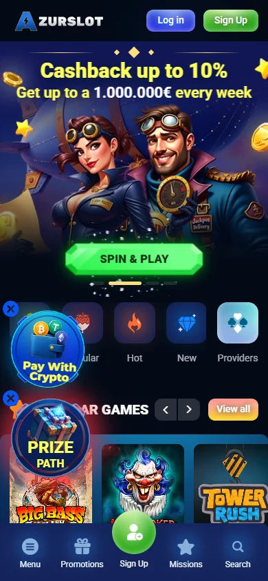Azurslot Casino mobile games lobby