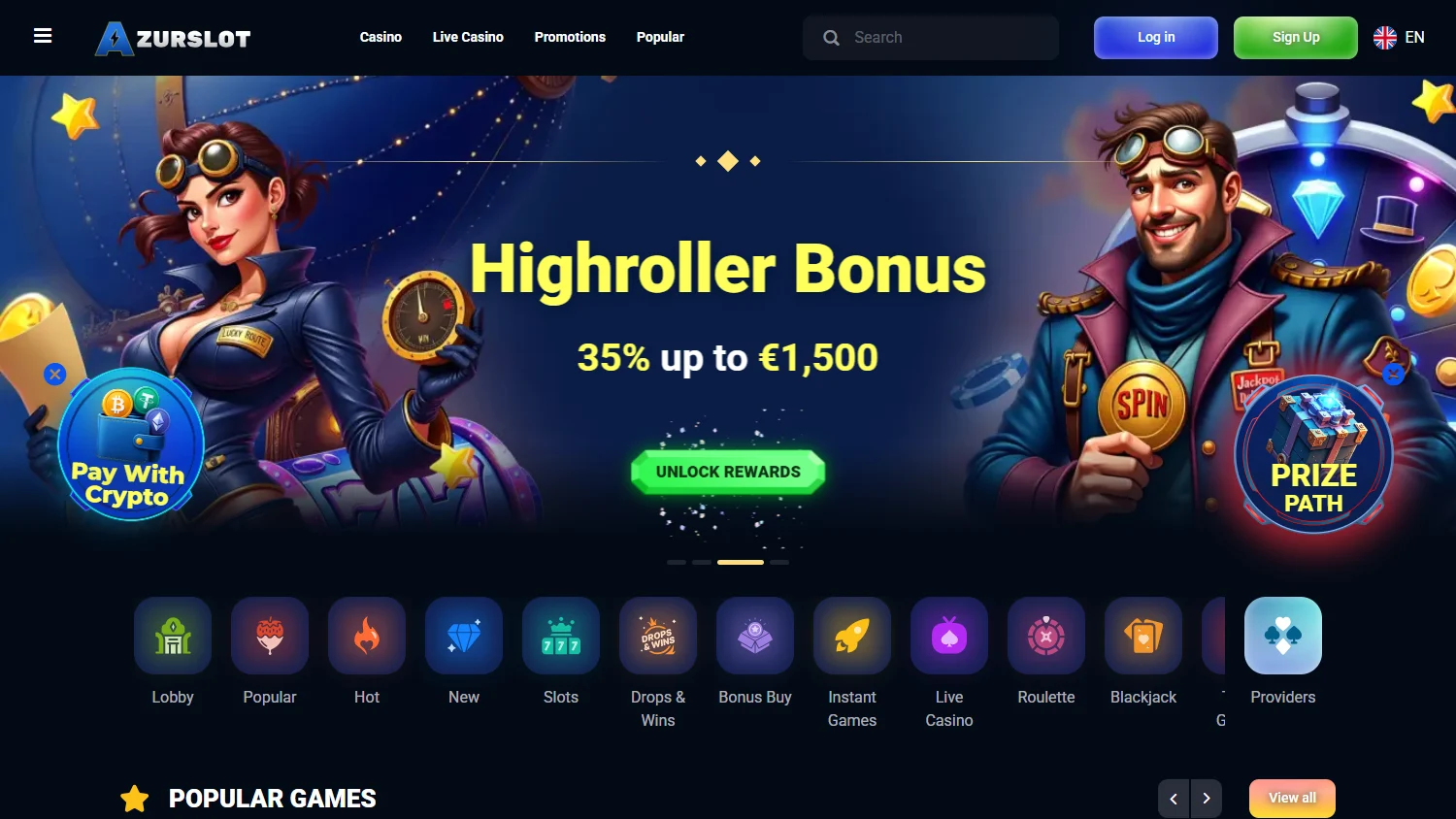 Azurslot Casino desktop games lobby