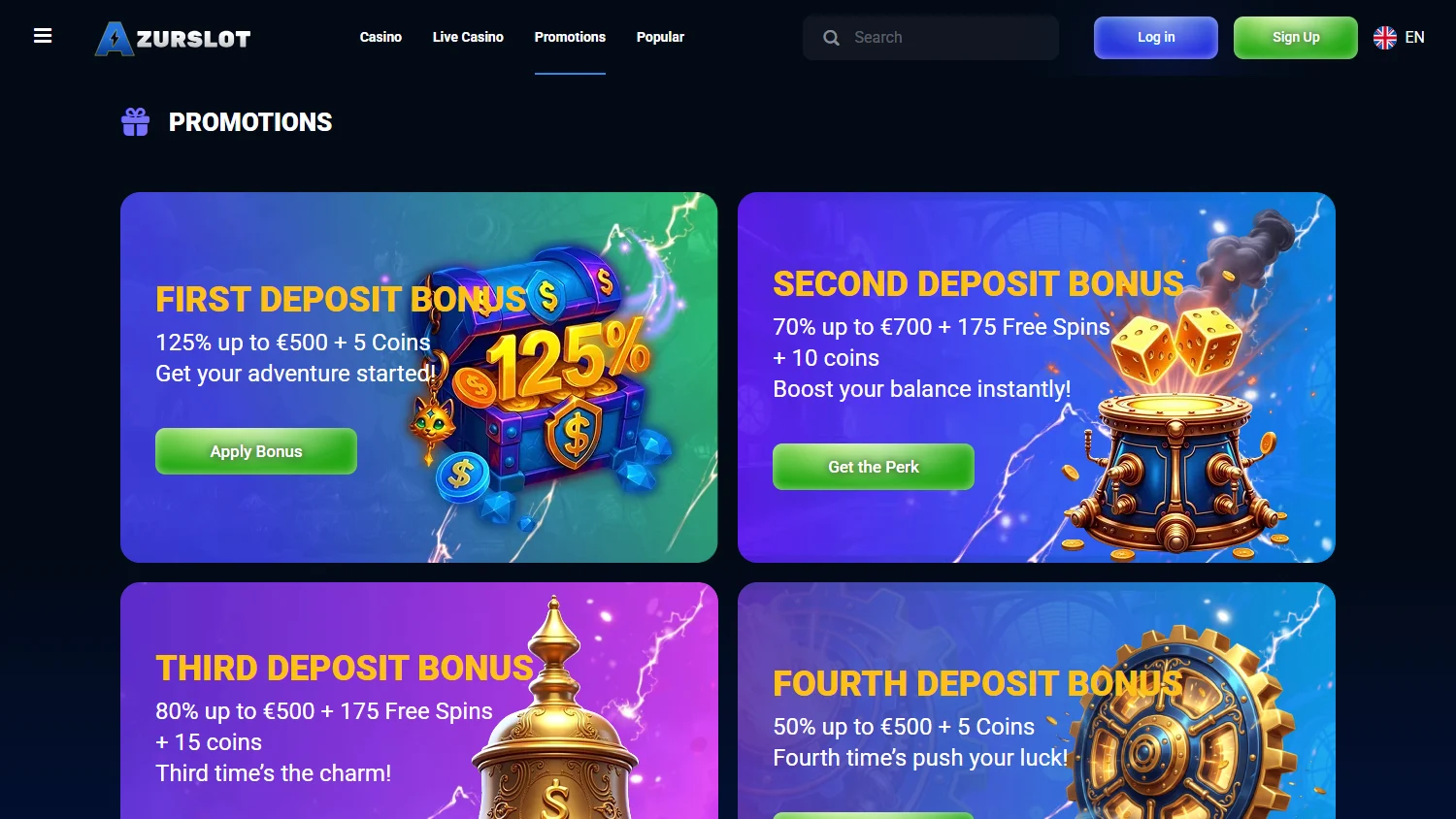 Azurslot Casino desktop promotions area